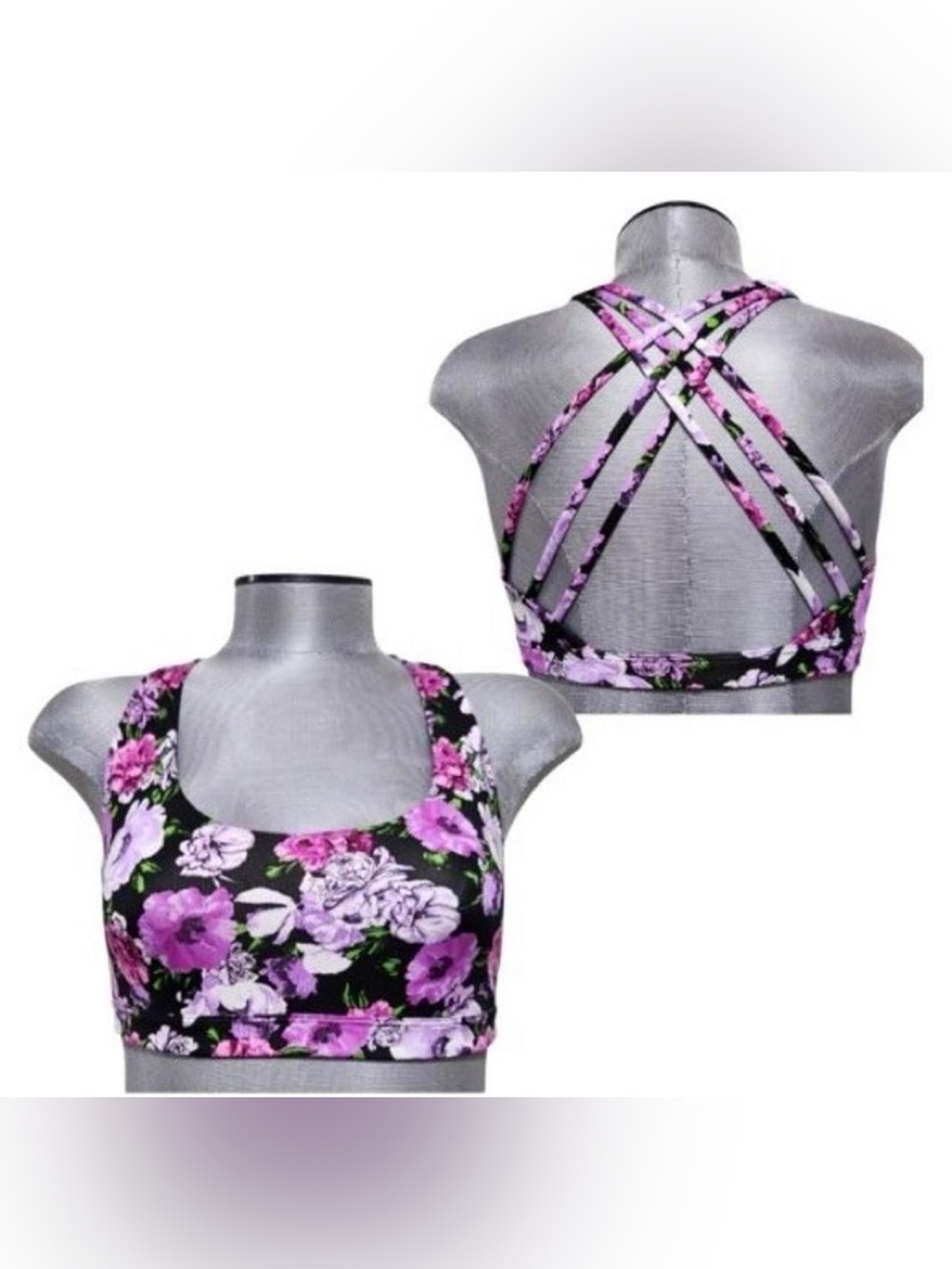 Victoria's Secret VSX Strappy Back Sports Bra in Multi-Color Floral Designs.